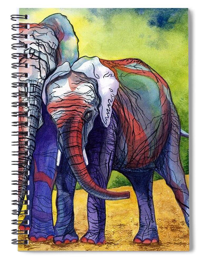 Elephants Spiral Notebook featuring the painting Lean on Me by Barbara Jewell