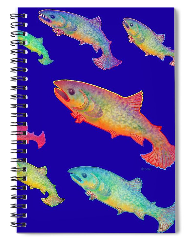 Leaping Salmon Design Spiral Notebook featuring the painting Leaping Salmon design by Teresa Ascone