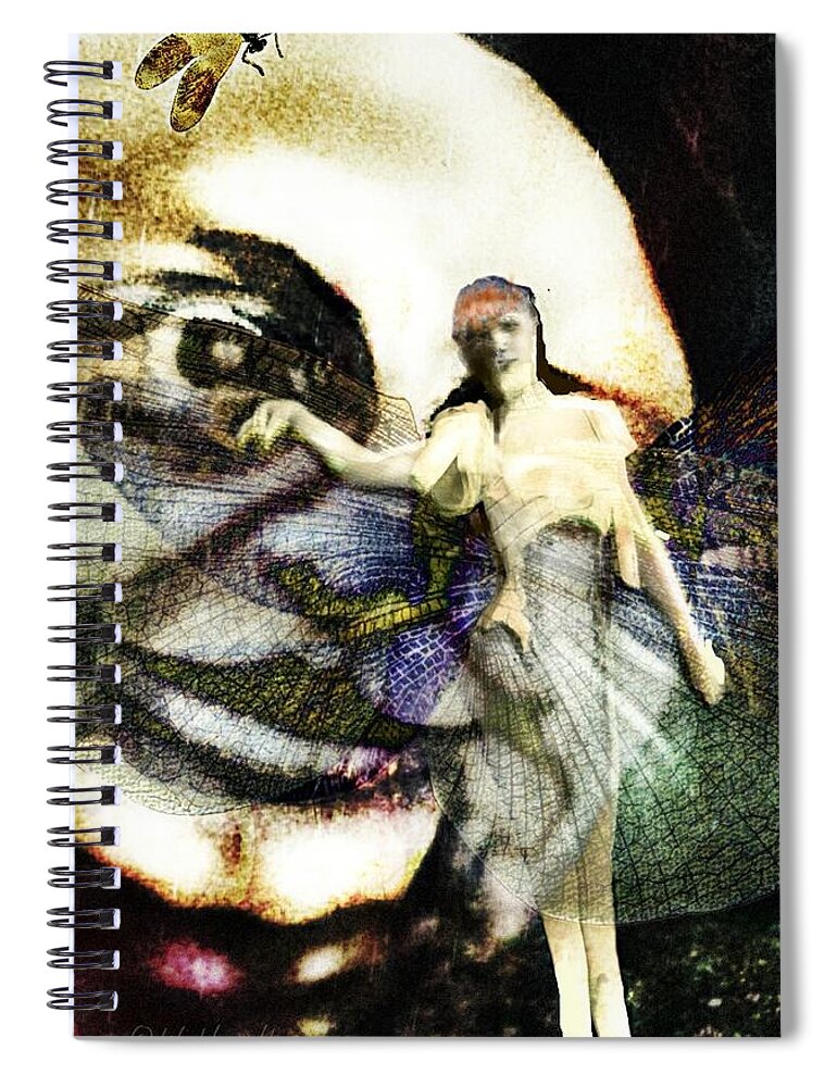 Mobile Phone Art Spiral Notebook featuring the digital art Leaving with the Dragonflies by Delight Worthyn