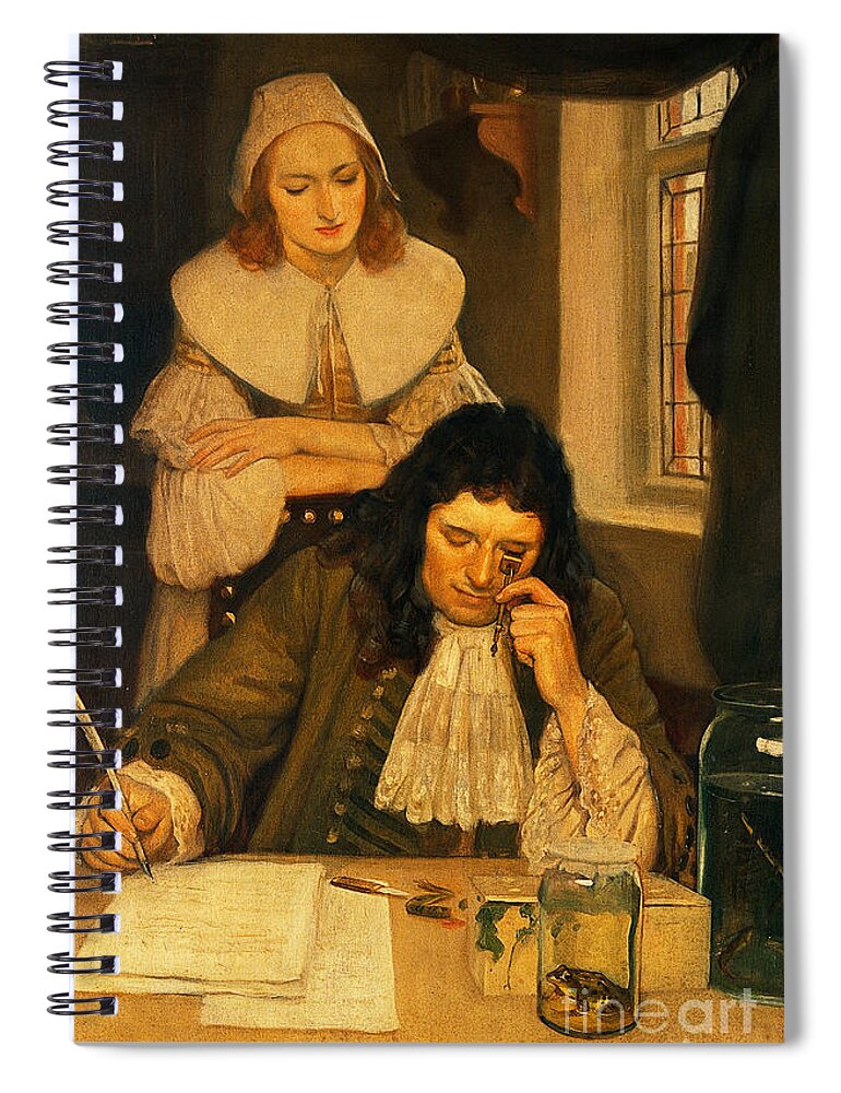 Historic Spiral Notebook featuring the photograph Leeuwenhoek With Miicroscope, 17th by Wellcome Images