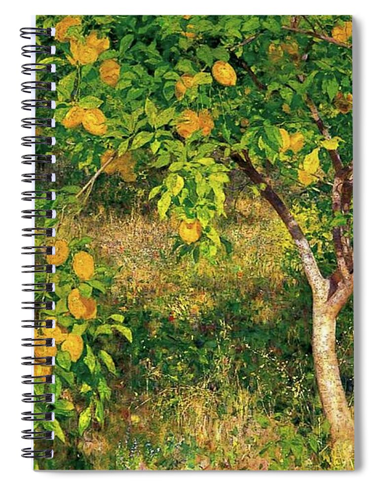 Lemon Spiral Notebook featuring the painting Lemon Tree by Henry Scott Tuke