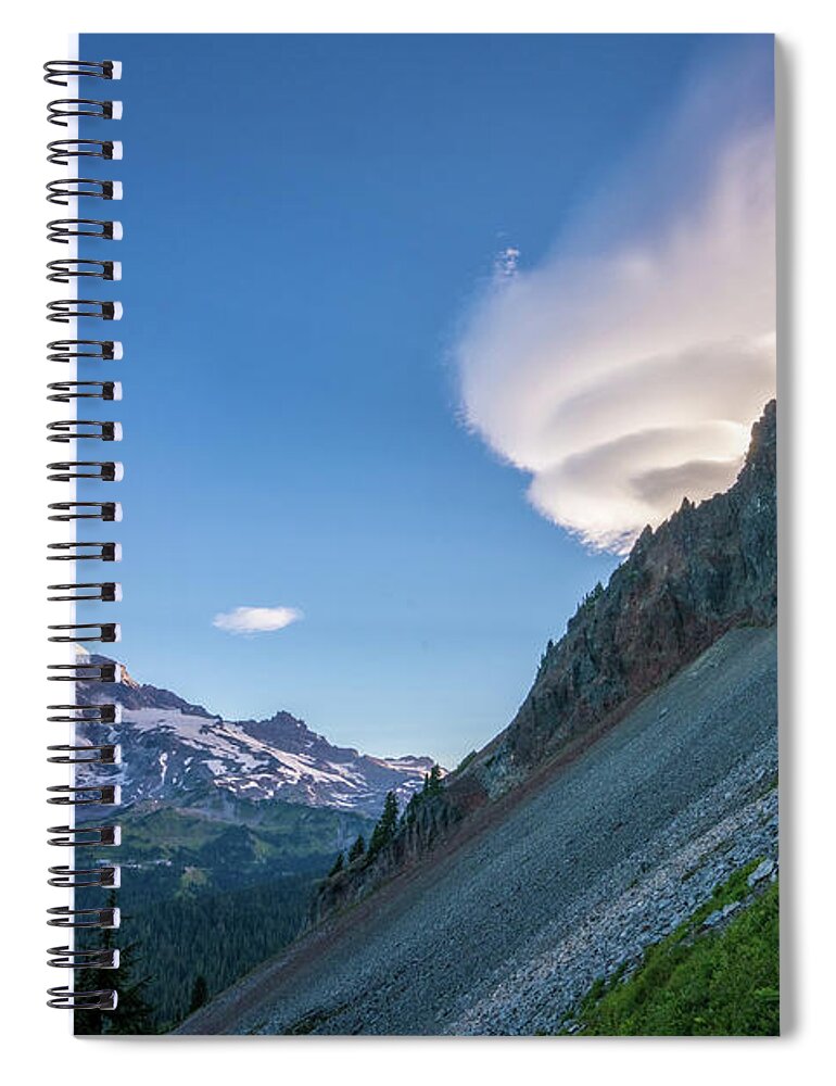 Mount Rainier Spiral Notebook featuring the photograph Lenticular Cloud Peeking Around Pinnacle Peak by Mike Reid