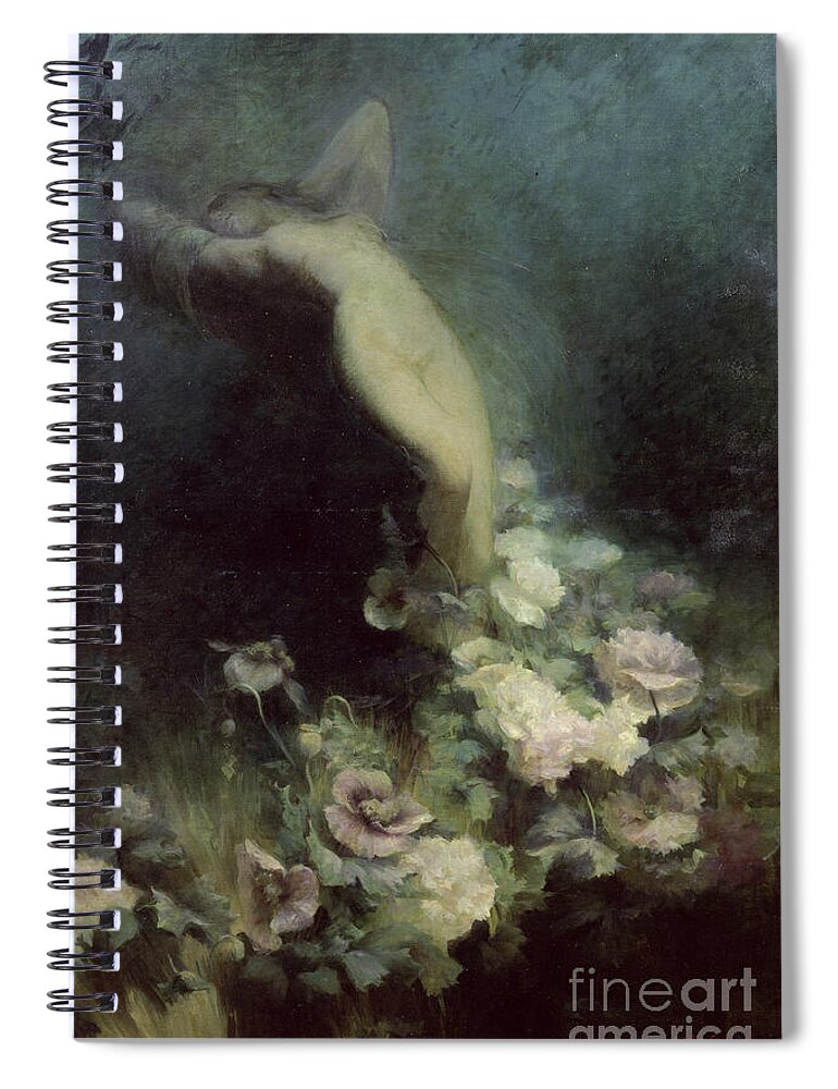 Flowers Of Sleep Spiral Notebook featuring the painting Les Fleurs du Sommeil by Achille Theodore Cesbron by Achille Theodore Cesbron