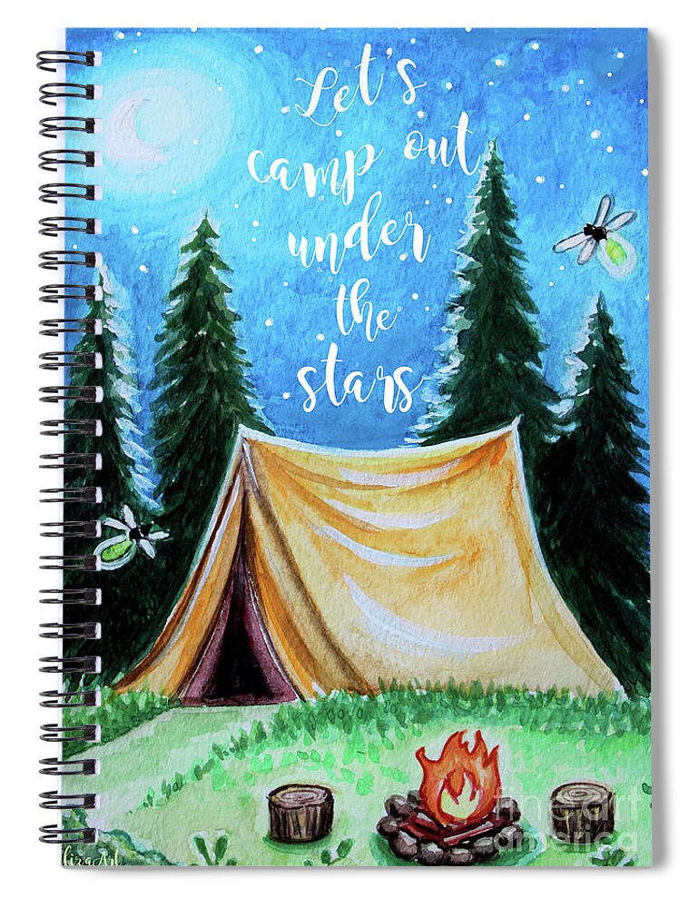 Camping Spiral Notebook featuring the painting Let's Camp Out Under the Stars by Elizabeth Robinette Tyndall