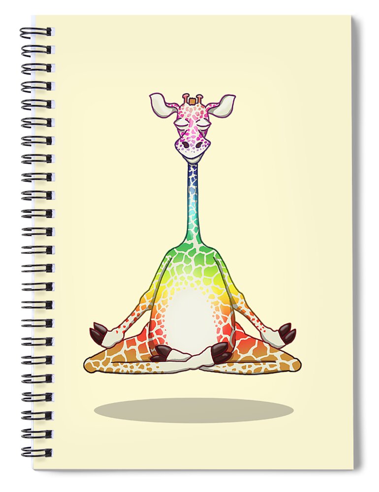 Giraffe Spiral Notebook featuring the digital art Levitating Meditating Rainbow Giraffe by Laura Ostrowski