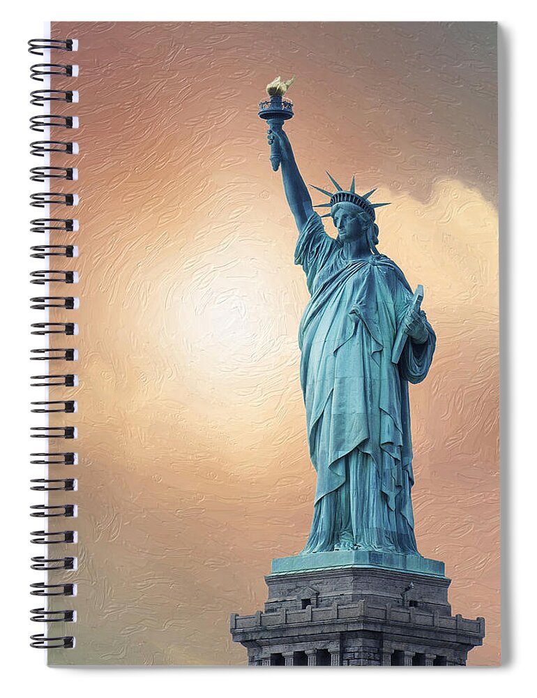 'cityscapes And Skylines' Collection By Serge Averbukh Spiral Notebook featuring the digital art Liberty Enlightening the World by Serge Averbukh