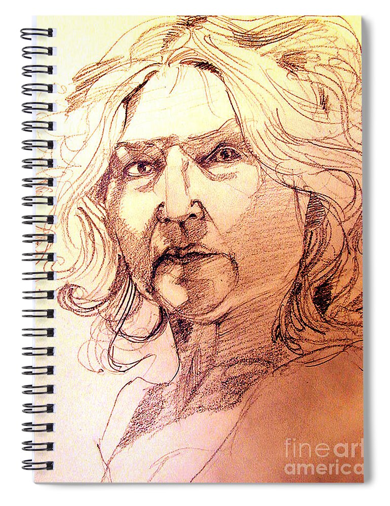 Greta Corens Spiral Notebook featuring the drawing Life Drawing Sepia Portrait Sketch Medusa by Greta Corens