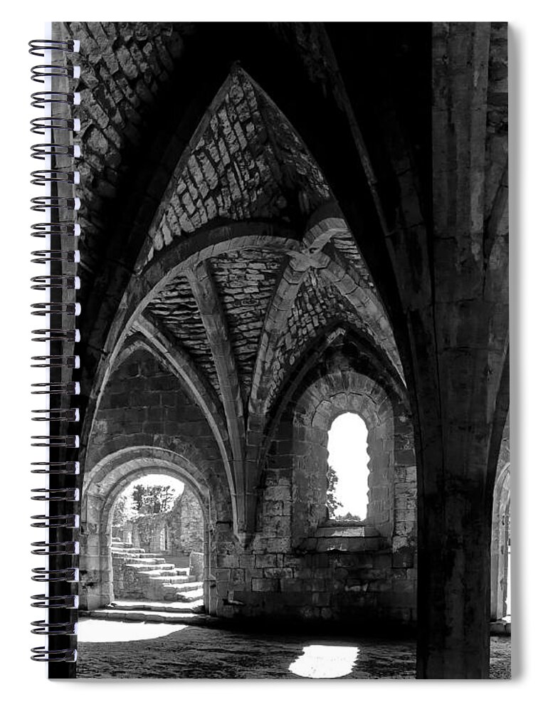 Monochrome Photography Spiral Notebook featuring the photograph Light inside the vaults. by Elena Perelman