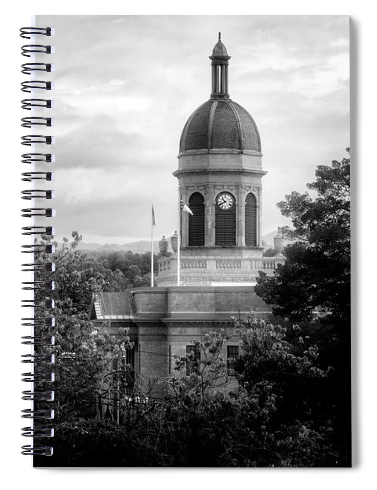 Cherokee County Spiral Notebook featuring the photograph Light On The Courthouse In Black and White by Greg and Chrystal Mimbs