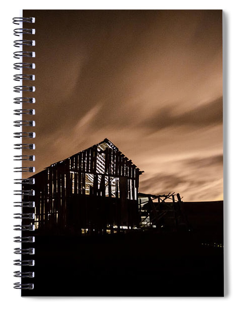 Barn Spiral Notebook featuring the photograph Lighted Barn by Brad Stinson