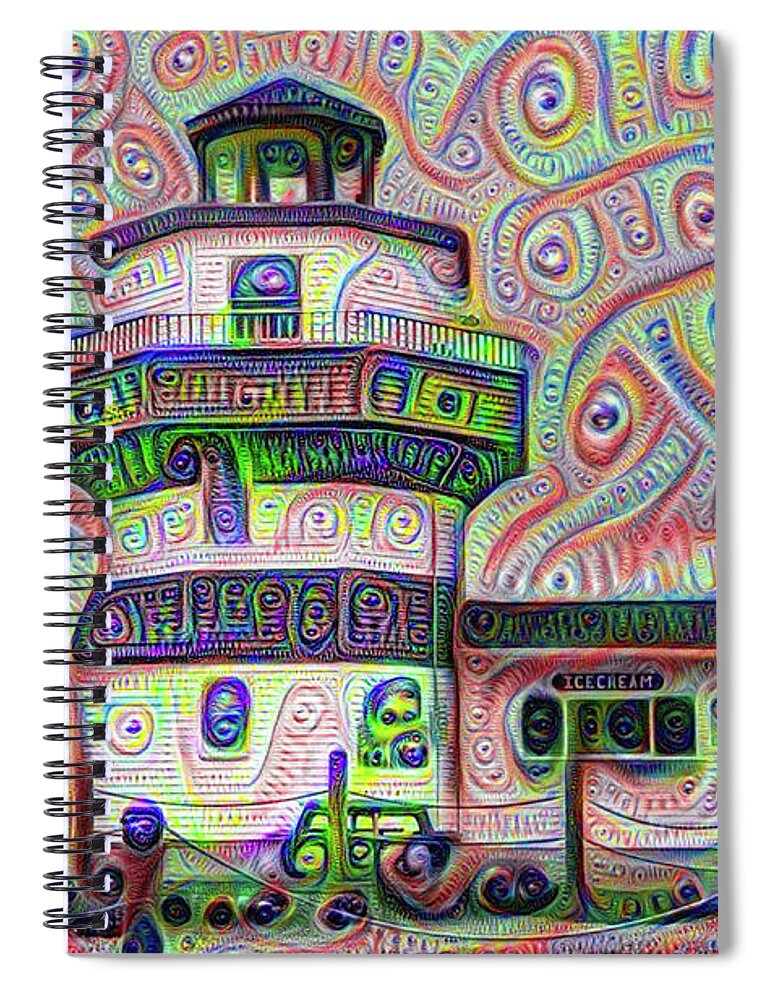Lighthouse Spiral Notebook featuring the digital art Lighthouse Ice Cream Shop - Wildwood Crest by Bill Cannon