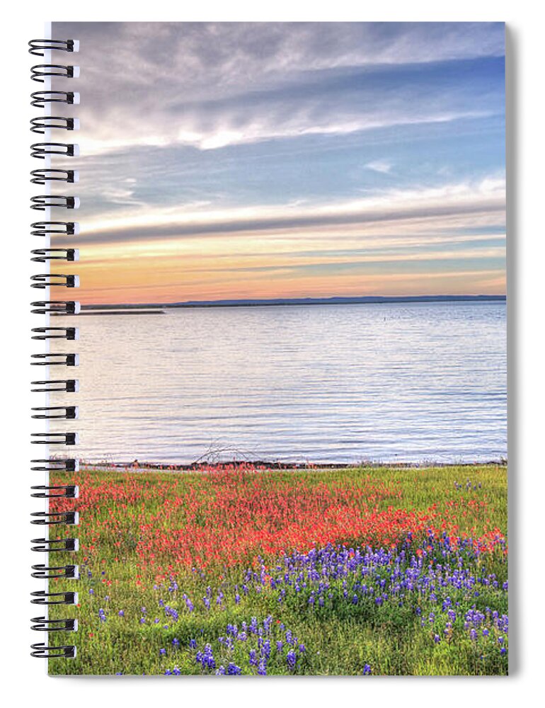 Bluebonnets Spiral Notebook featuring the photograph Lighthouse Sunset at Lake Buchanan by Lynn Bauer