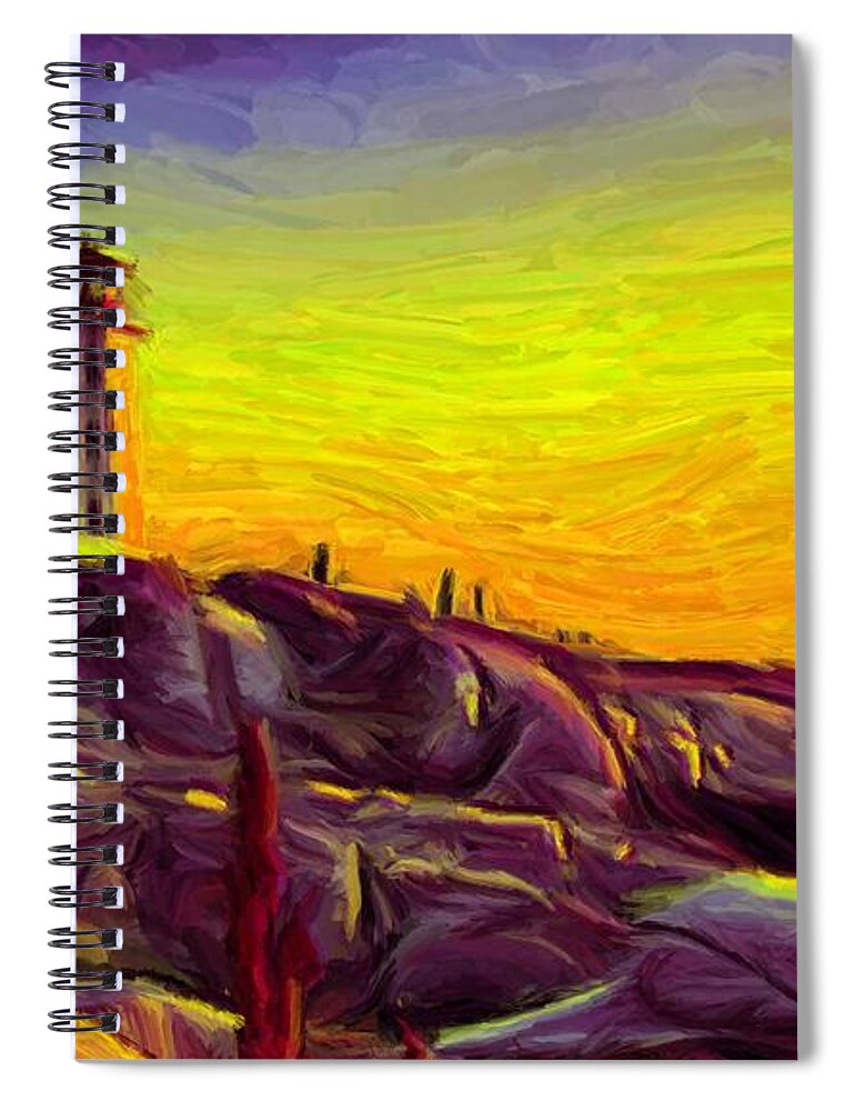 Lighthouse Spiral Notebook featuring the digital art Lighthouse Sunset by Caito Junqueira