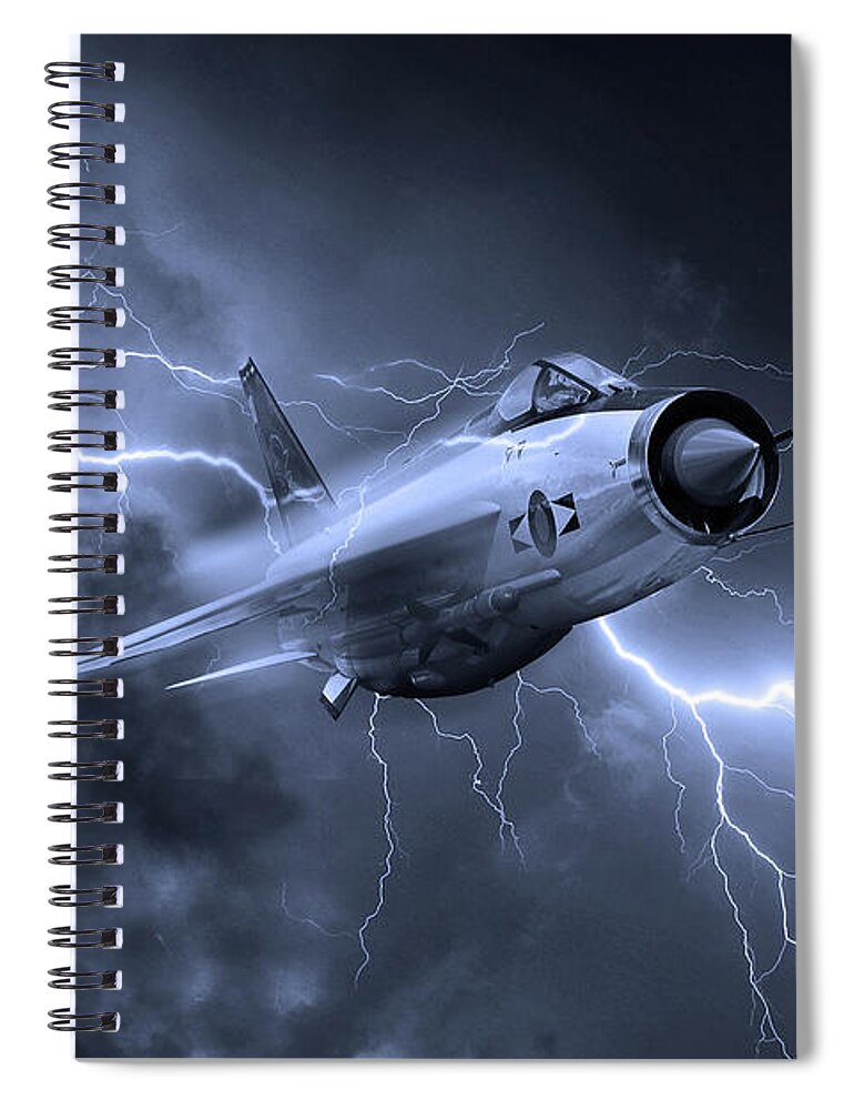 Lightning Spiral Notebook featuring the digital art Lightning Power - Mono by Airpower Art