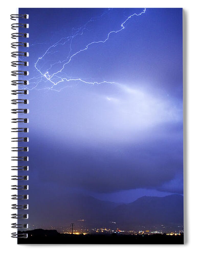 Lightning Spiral Notebook featuring the photograph Lightning Strikes Over Boulder Colorado by James BO Insogna