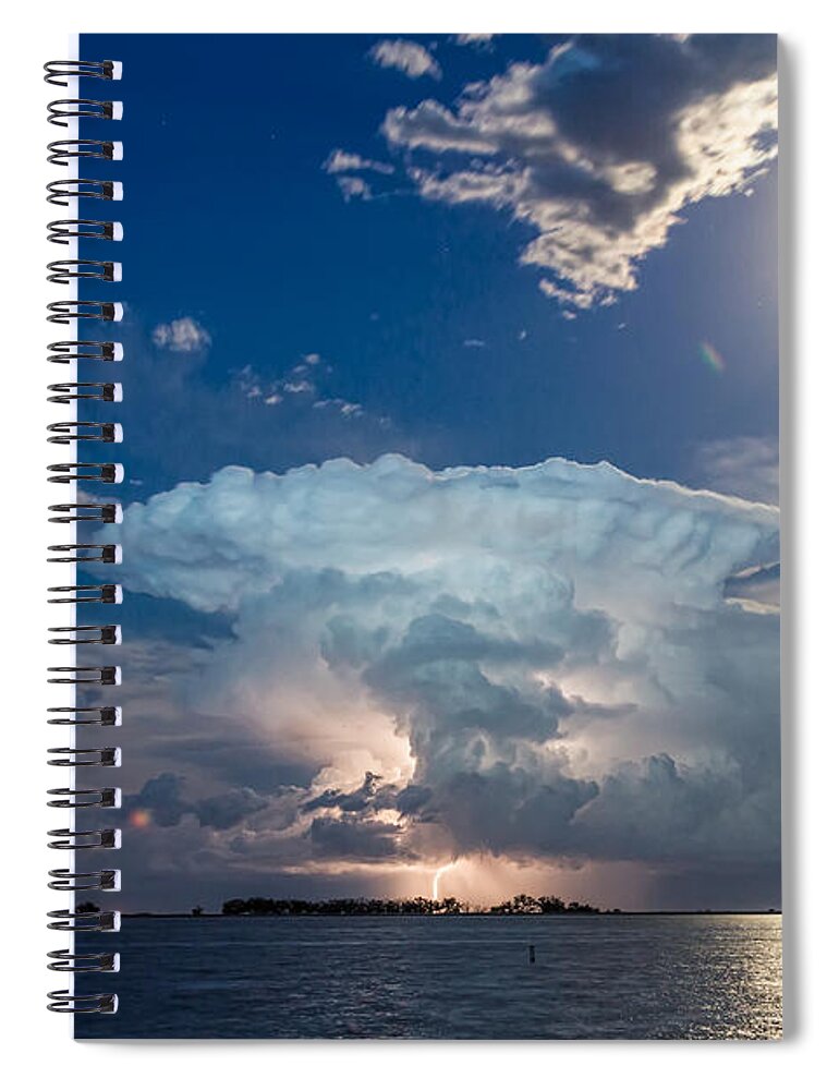 Storm Spiral Notebook featuring the photograph Lightning Striking Thunderstorm and Full Moon Bright by James BO Insogna