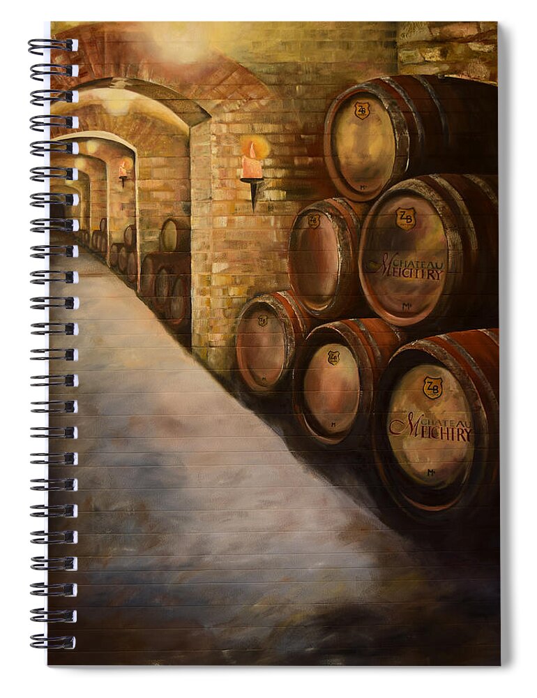 Winery Spiral Notebook featuring the painting Lights in the Wine Cellar - Chateau Meichtry Vineyard by Jan Dappen