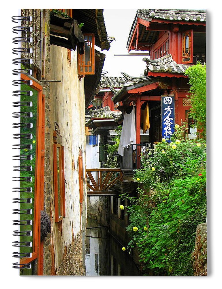 Lijiang Spiral Notebook featuring the photograph Lijiang Back Canal by Carla Parris