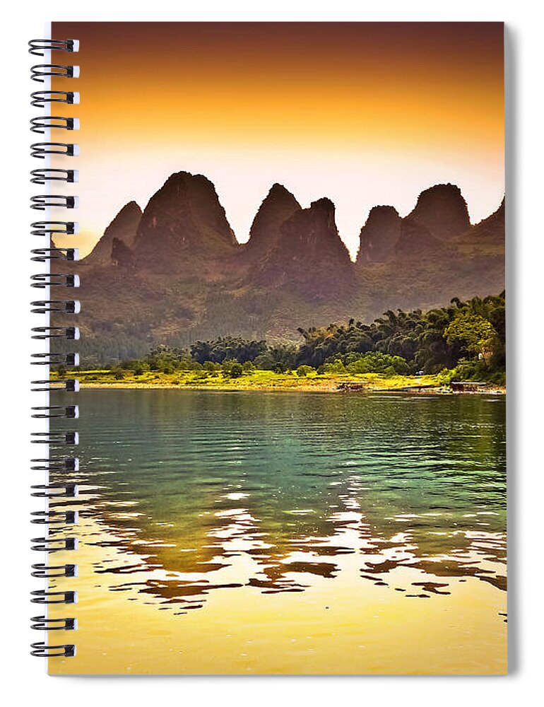 Sunset Spiral Notebook featuring the photograph Like a fairyland sunset-China Guilin scenery Lijiang River in Yangshuo by Artto Pan