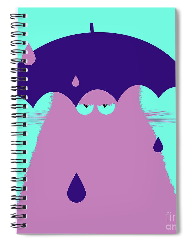 Lilac Cat Spiral Notebook featuring the digital art Lilac Cat with Umbrella by Zaira Dzhaubaeva
