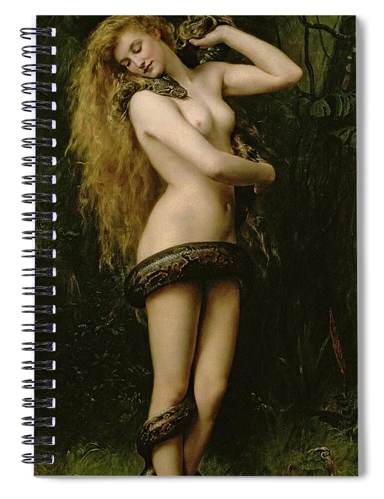 Nude; Female; Snake; Long Hair; Pre-raphaelite; Lilith Spiral Notebook featuring the painting Lilith by John Collier