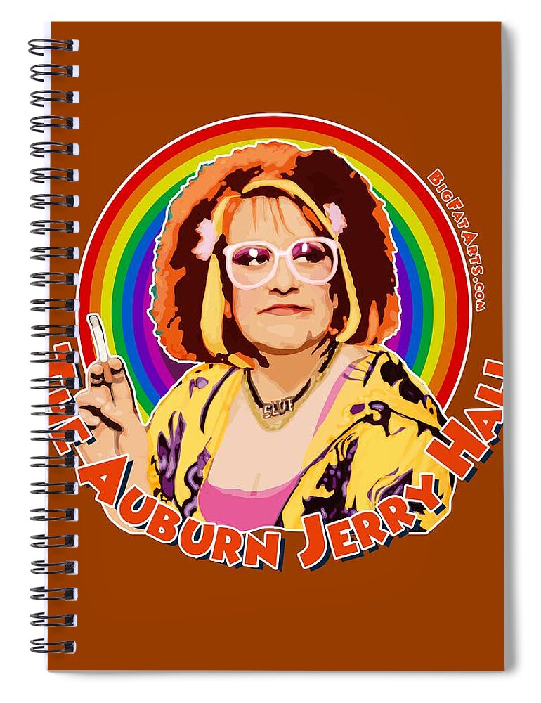 Auburn Jerry Hall Kathy Burke Gimme Gimme Gimme Vile Pussy Person Laziness Linda La Hughes Spiral Notebook featuring the digital art Linda La Hughes - The Auburn Jerry Hall by BFA Prints