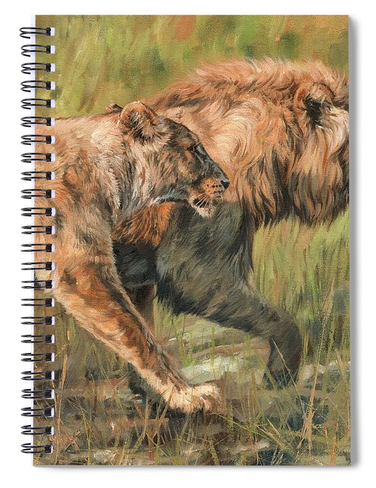 Lion Spiral Notebook featuring the painting Lion and Lioness by David Stribbling