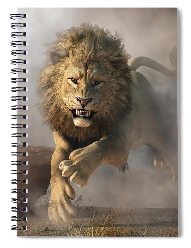 Lion Spiral Notebook featuring the digital art Lion Attack by Daniel Eskridge