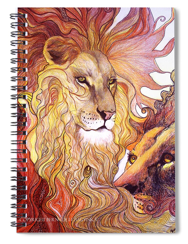  Spiral Notebook featuring the drawing Lion king by Bernadett Bagyinka