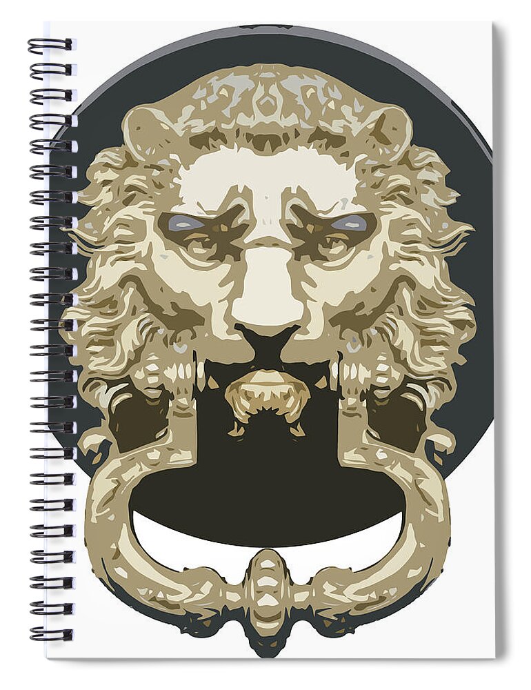 Digital Art Spiral Notebook featuring the drawing Lion Knocker by Greg Joens