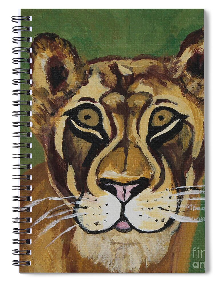 Animal Mugs Collection Spiral Notebook featuring the painting Lioness by Annette M Stevenson