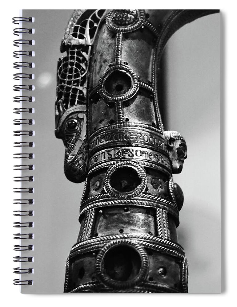 Crozier Spiral Notebook featuring the photograph Lismore Crozier Macro Irish Artistic Heritage Black and White by Shawn O'Brien