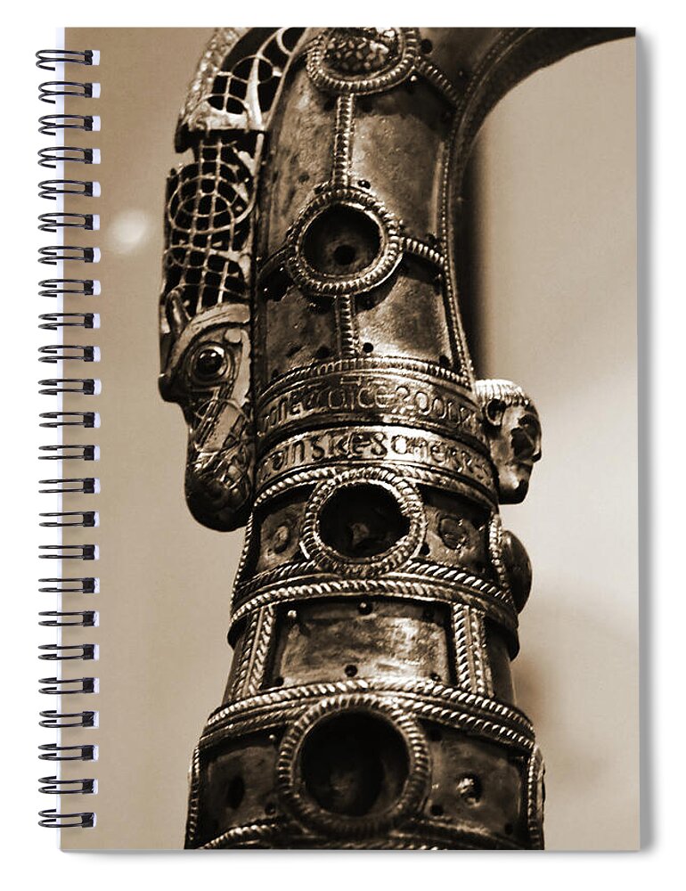 Crozier Spiral Notebook featuring the photograph Lismore Crozier Macro Irish Artistic Heritage Sepia by Shawn O'Brien