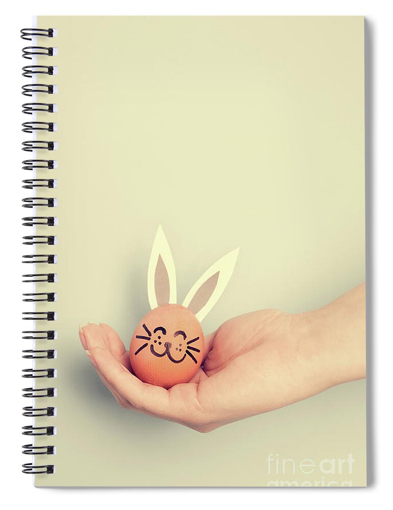 Egg Spiral Notebook featuring the photograph Little Easter bunny made from an egg by Michal Bednarek