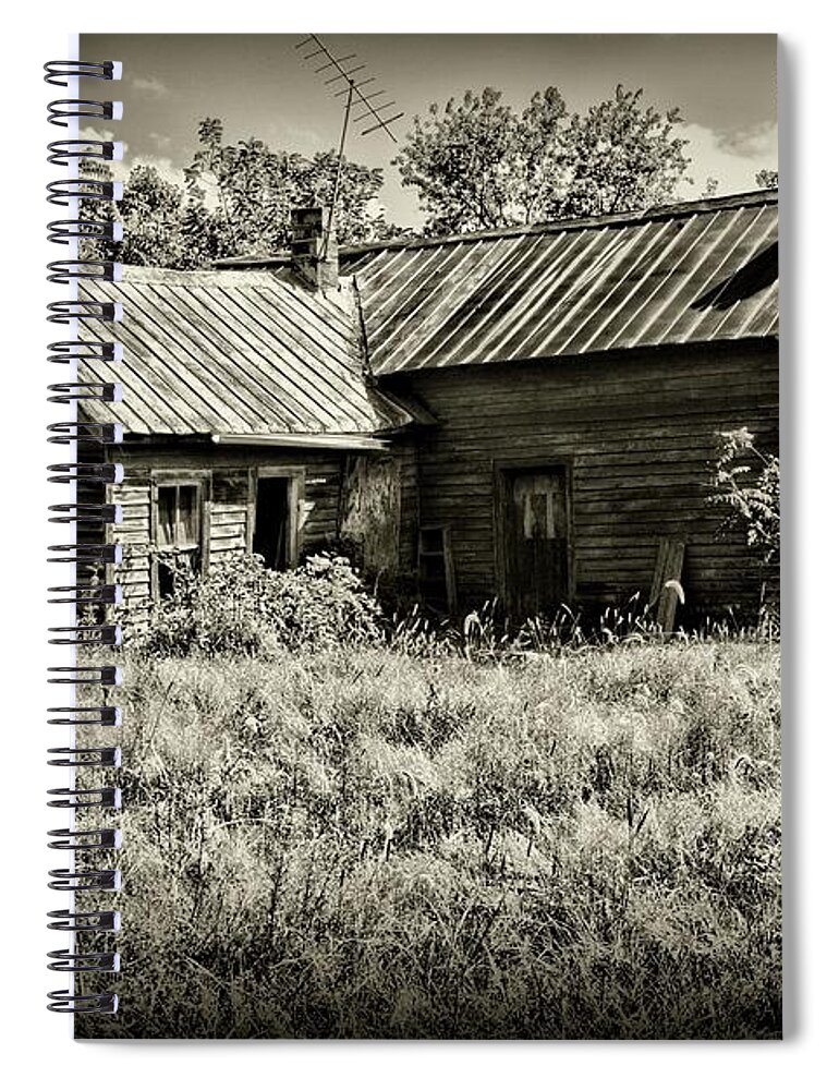Paul Ward Spiral Notebook featuring the photograph Little Red Farmhouse in black and white by Paul Ward