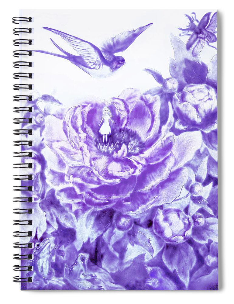 Russian Artists New Wave Spiral Notebook featuring the painting Little Tiny or Thumbelina. Lavender by Elena Vedernikova