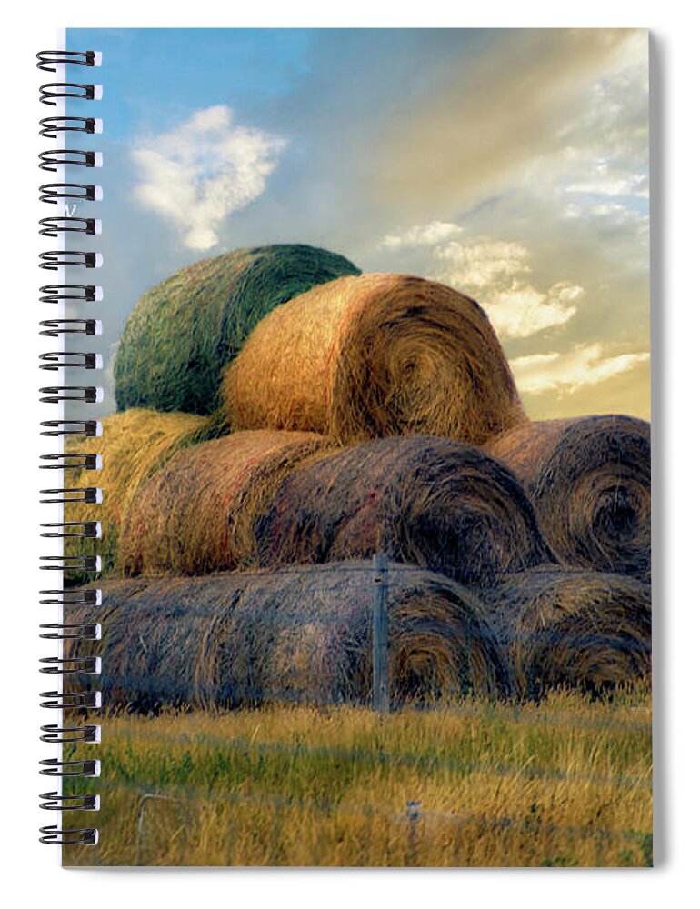 Farming Spiral Notebook featuring the photograph Live Dream Own Farming Great Plains Hayrolls Text by Thomas Woolworth