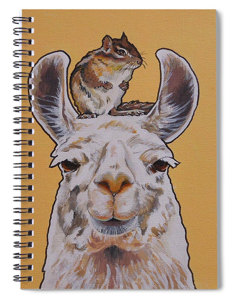 Llama And Chipmunk Spiral Notebook featuring the painting Llois the Llama by Sharon Cromwell