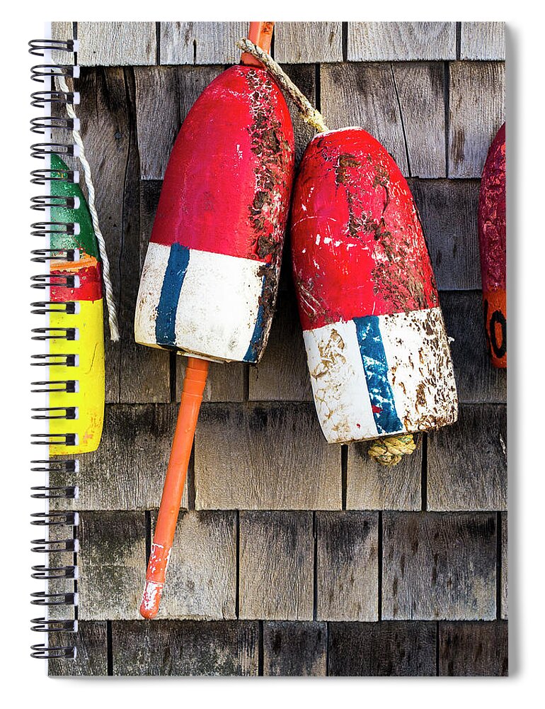 Cape Neddick Spiral Notebook featuring the photograph Lobster Buoys on Shingle Wall - Cape Neddick - Maine by Steven Ralser