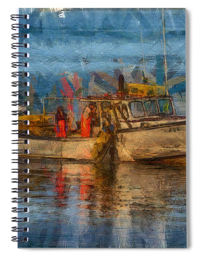 Salem Spiral Notebook featuring the photograph Lobster man pulling in his lobster pots by Jeff Folger