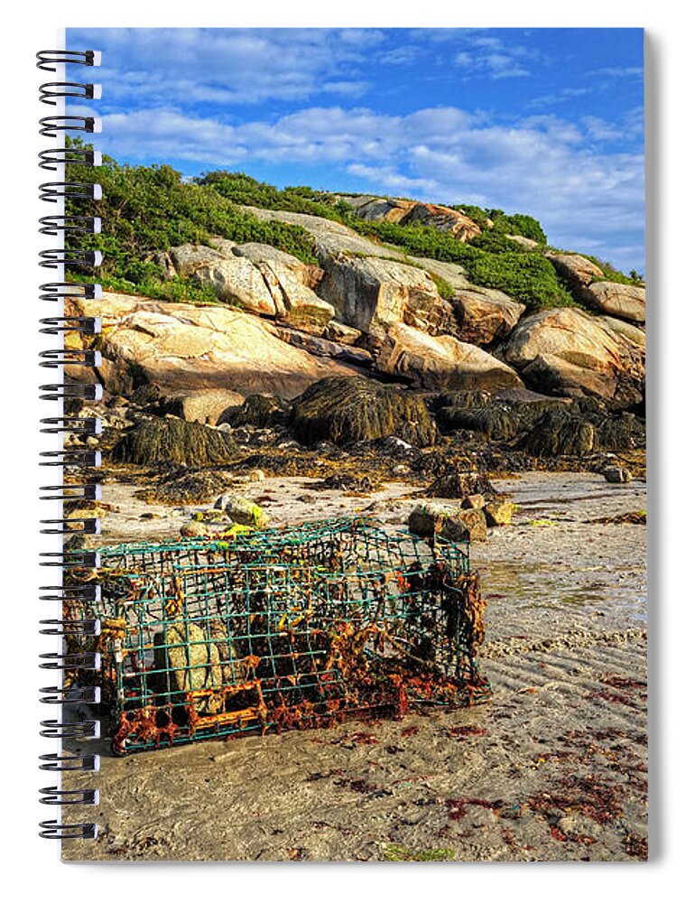 Gloucester Spiral Notebook featuring the photograph Lobster Trap on Salt Island Good Harbor Beach Gloucester MA by Toby McGuire
