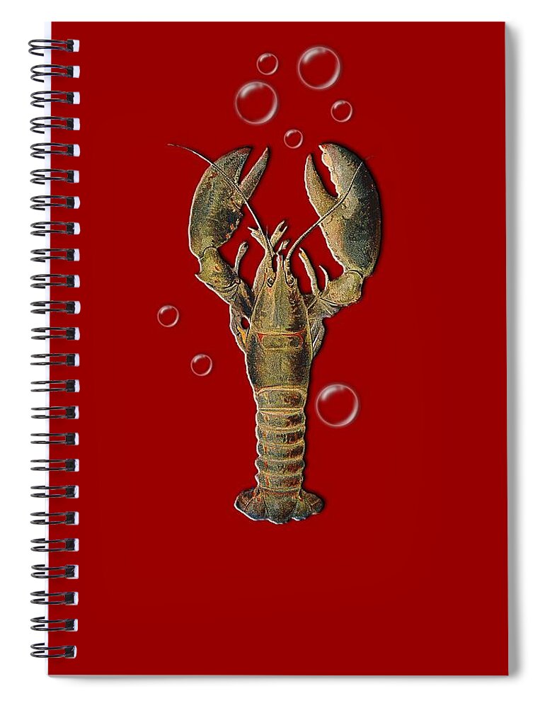 Lobster With Bubbles Spiral Notebook featuring the digital art Lobster With Bubbles T Shirt Design by Bellesouth Studio