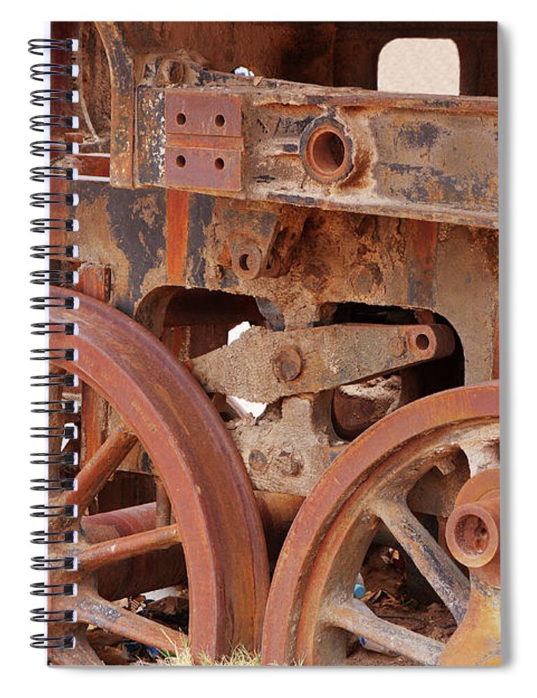 Rusty Spiral Notebook featuring the photograph Locomotive In The Desert by Aidan Moran