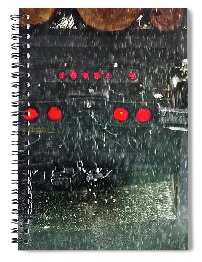 Adria Trail Spiral Notebook featuring the photograph Log Truck in the Rain by Adria Trail