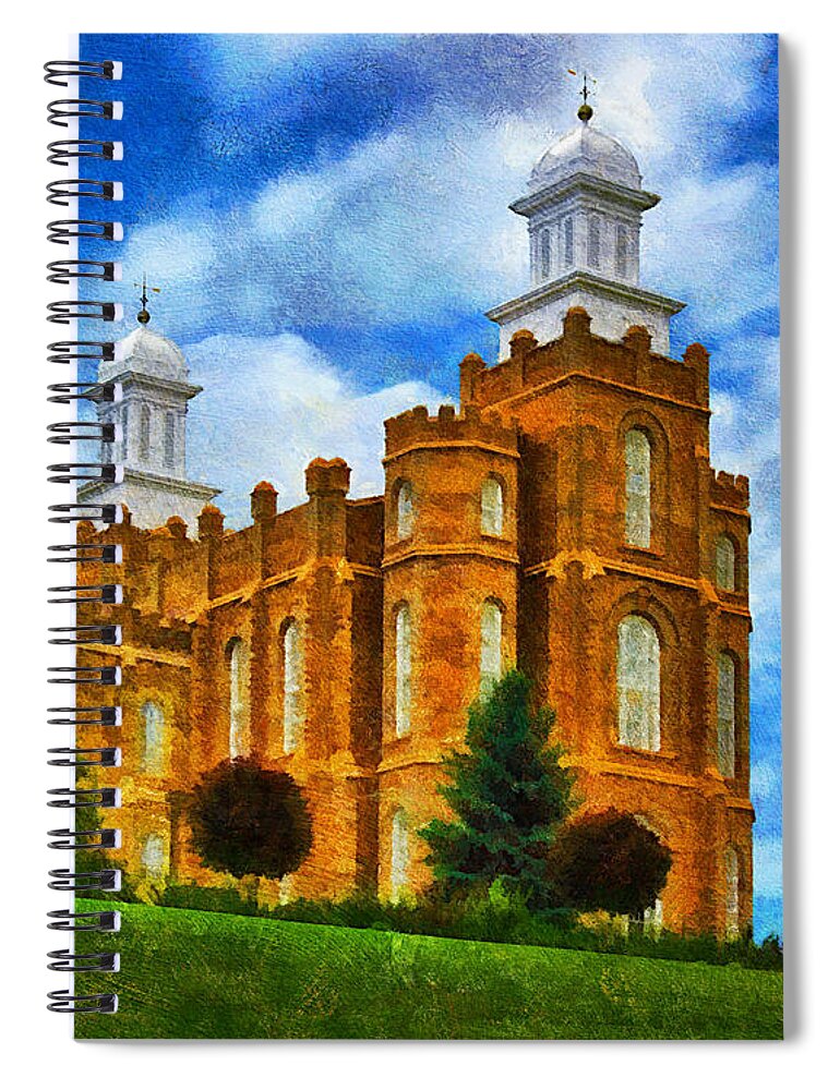 Temple Spiral Notebook featuring the painting Logan Temple 2 by Greg Collins