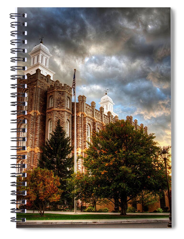 Worship Spiral Notebook featuring the photograph Logan Temple Cloud Backdrop by David Andersen