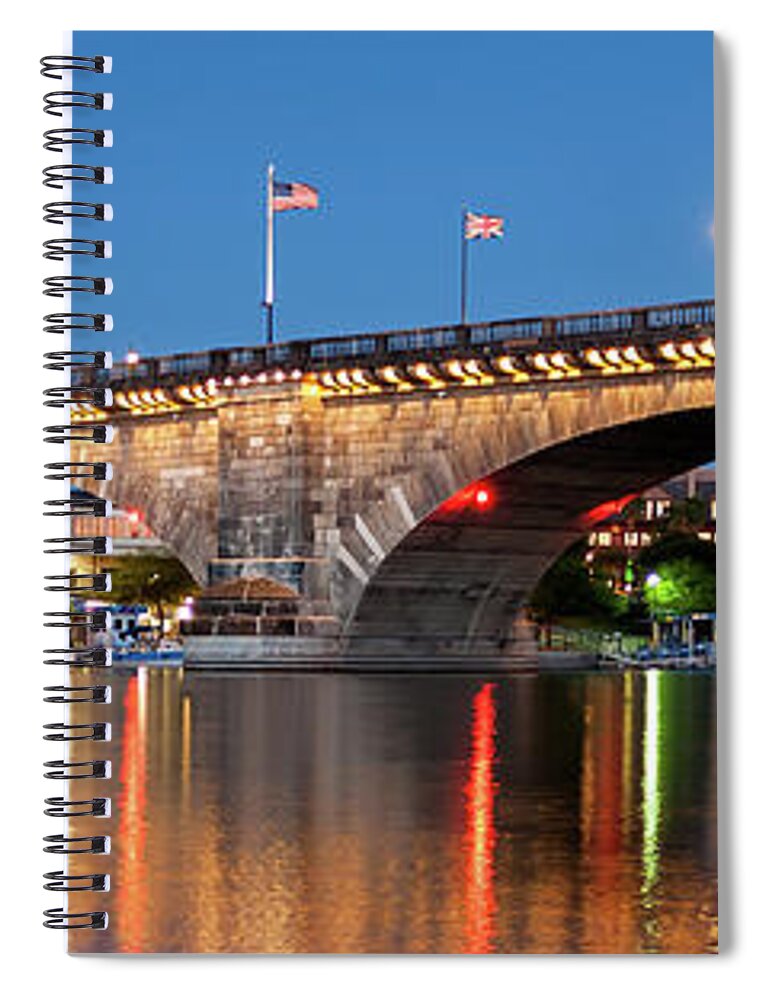 London Bridge Spiral Notebook featuring the photograph London Bridge Twilight Panorama by James Eddy