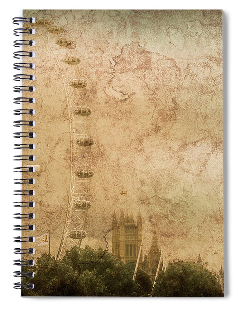 Cityscape Spiral Notebook featuring the photograph London, England - London Eye by Mark Forte
