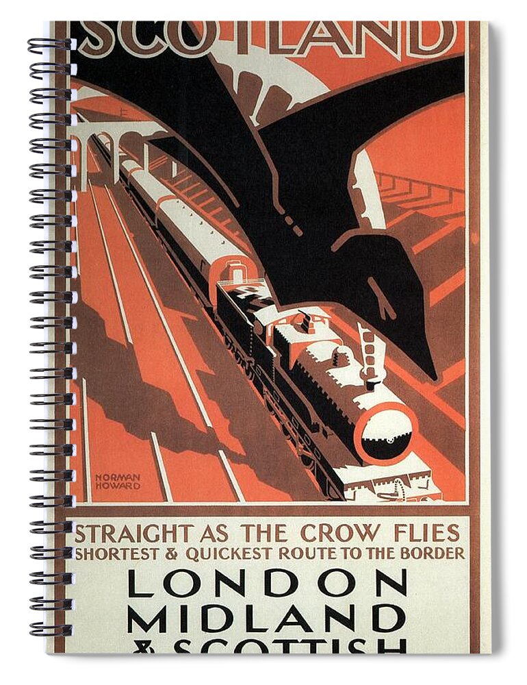 London Spiral Notebook featuring the mixed media London Midland and Scottish Railway - Scotland - Retro travel Poster - Vintage Poster by Studio Grafiikka