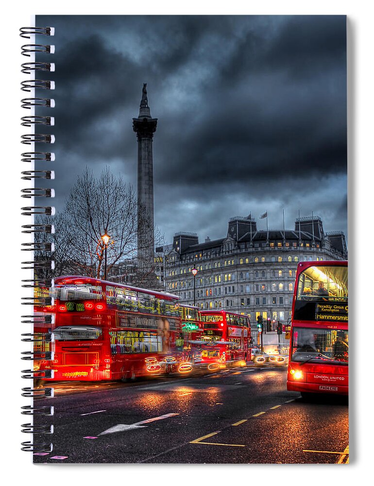 London Red Buses Spiral Notebook featuring the photograph London red buses by Jasna Buncic